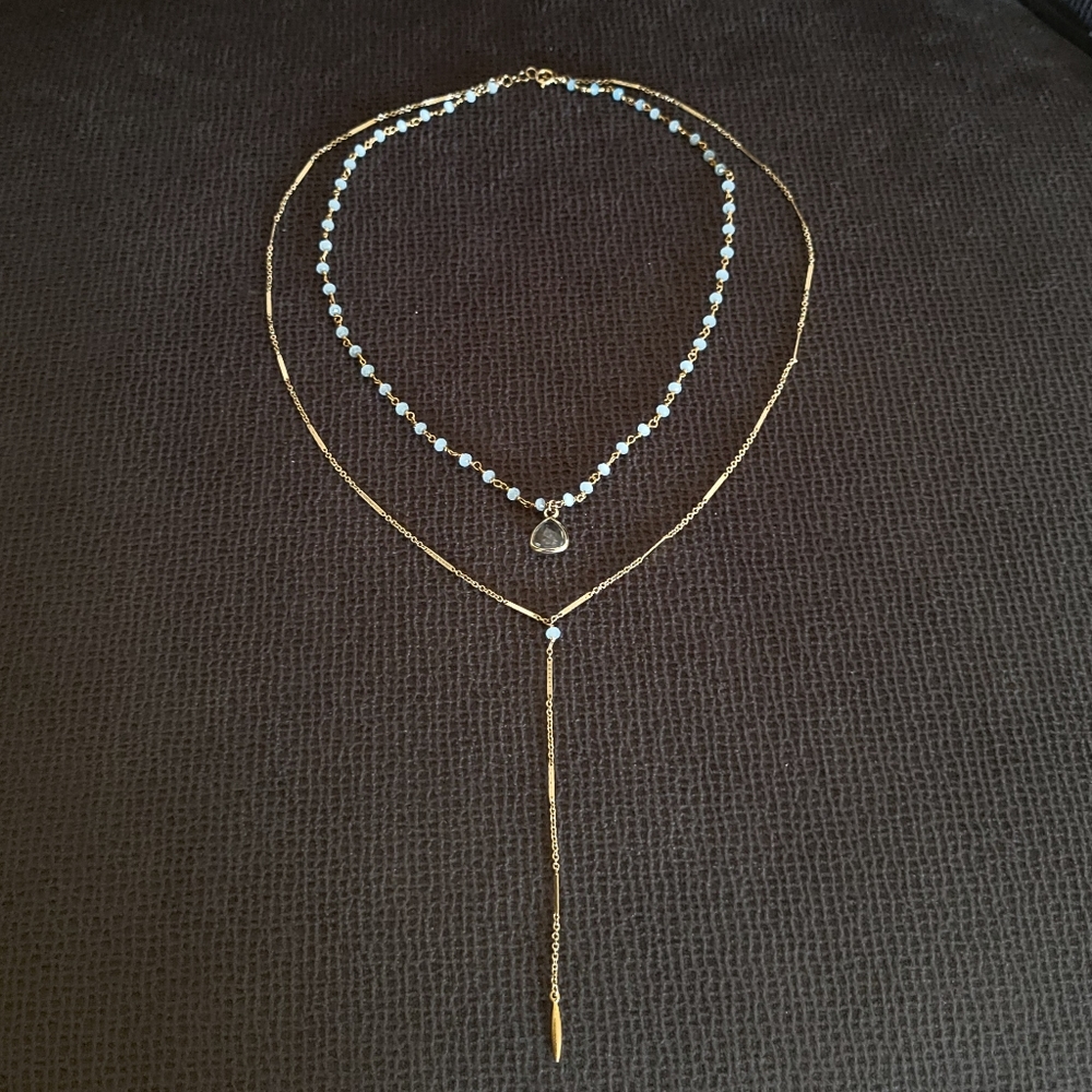 Blue💙 Chalcedony Double✌ Y Necklace